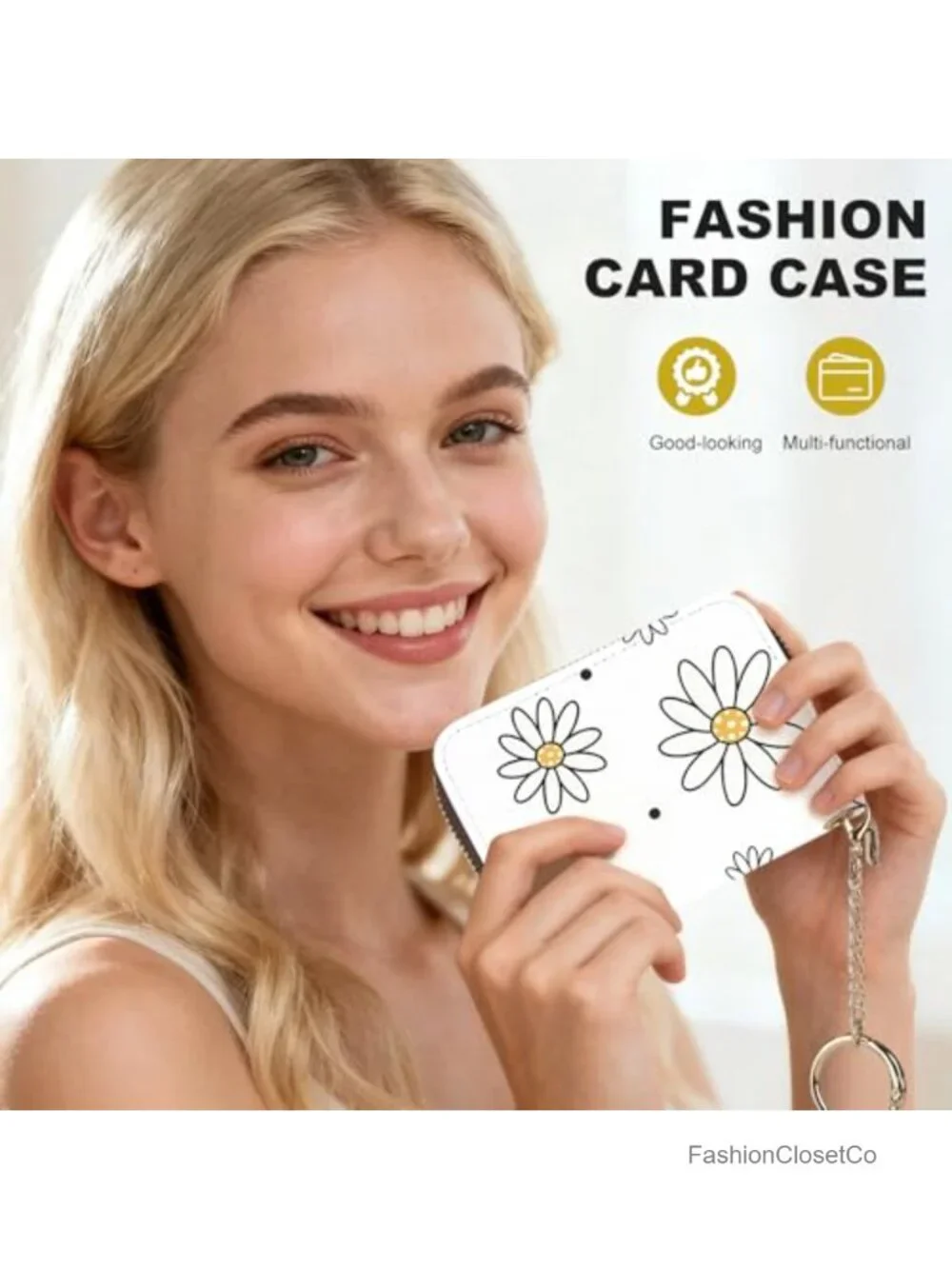 Women's Credit Card Holder with Keychain, PU Leather RFID Blocking Wallet Cute